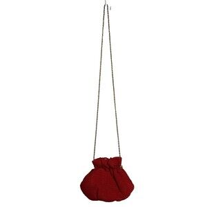 Bechamel Purse Women Red Silky Crossbody Fabric Gold Metal Trim Strap Formal Vtg